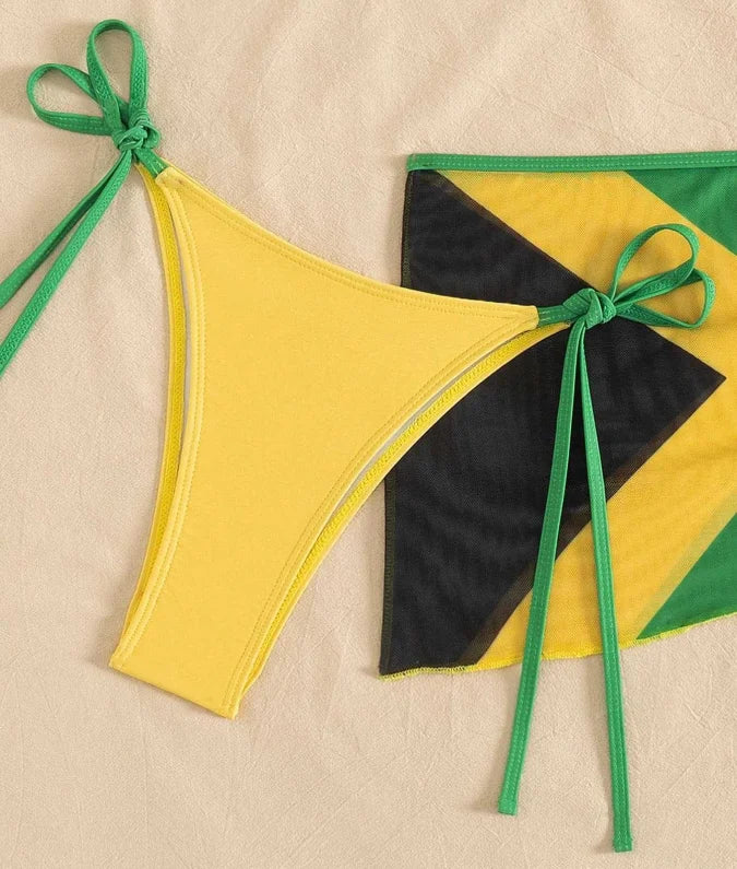 Jamaica Flag Three‑Piece Bikini Set
