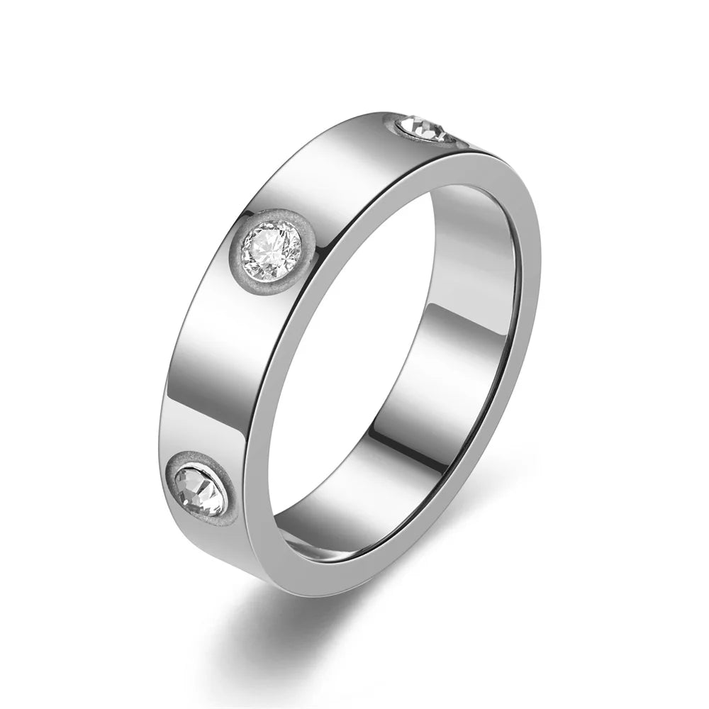 Unisex Stainless Steel Diamond Ring – Classic Fashion Accessory for Men & Women (Sizes 5–11)