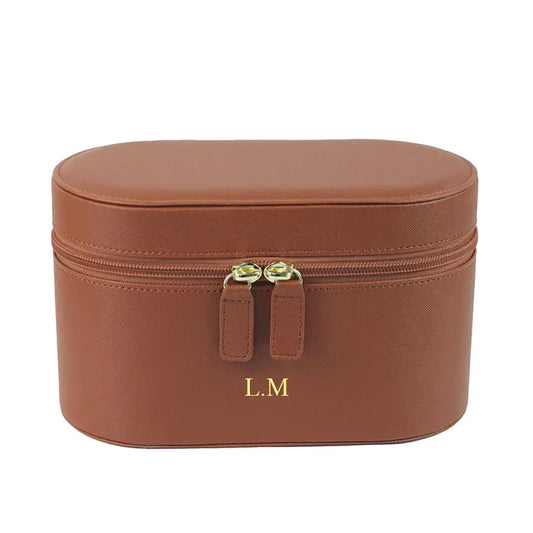 Customizable Name Saffiano Leather Toiletry Case – Women’s Luxury Travel Makeup Organizer & Dopp Kit Set