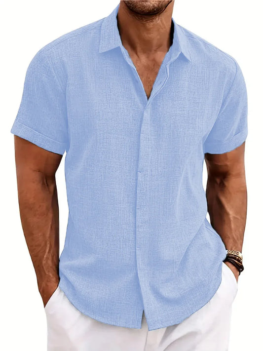 2024 New Men's Summer Lapel Shirt Large Size Loose Casual Comfortable Beach Short-Sleeved Top