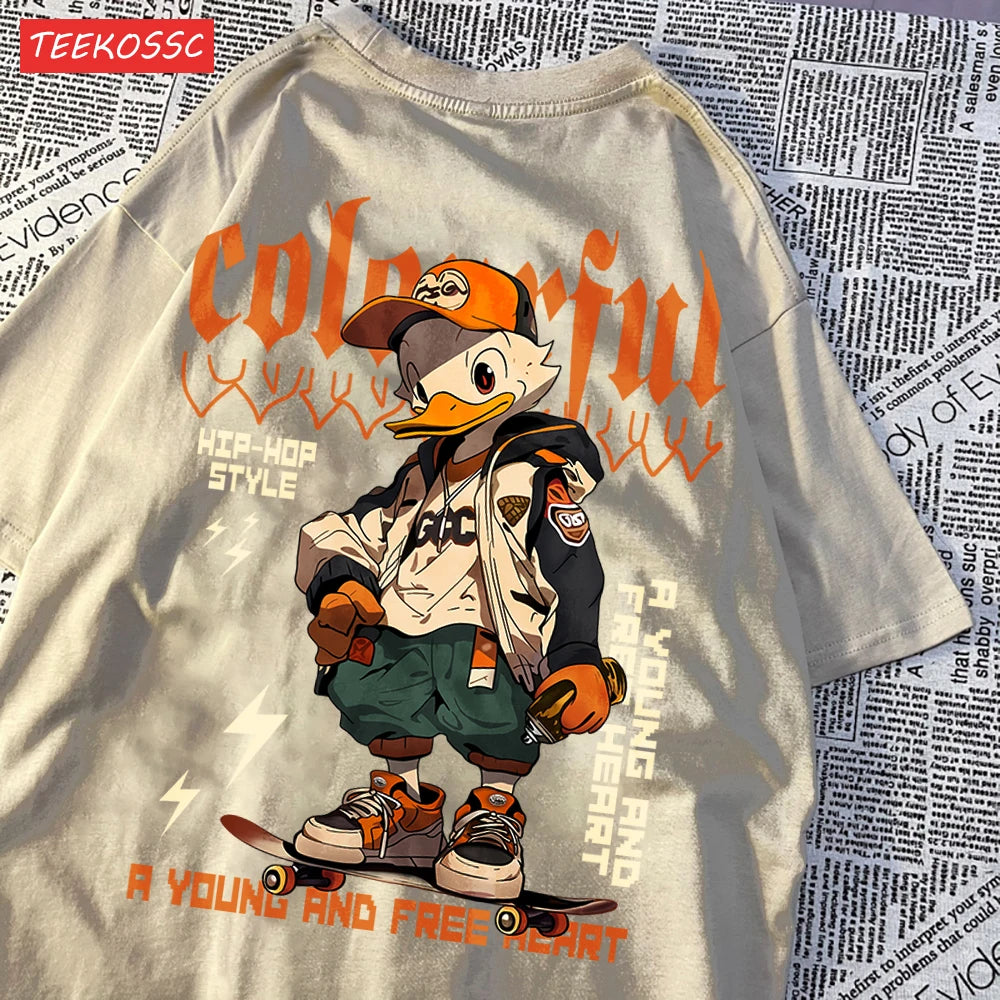 Handsome And Cool Duck Pattern Printing T-Shirt Cotton Fashion T-Shirt Women'S Trendy Cool Clothes Breathable Cartoon Tees
