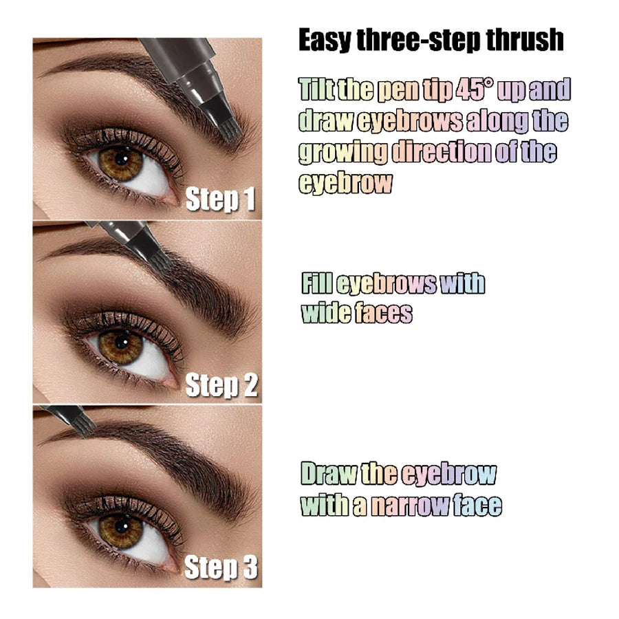 Waterproof 4‑Fork Eyebrow Pen – Microblading‑Effect Pencil for Natural, Hair‑Like Brows (5 Colors)