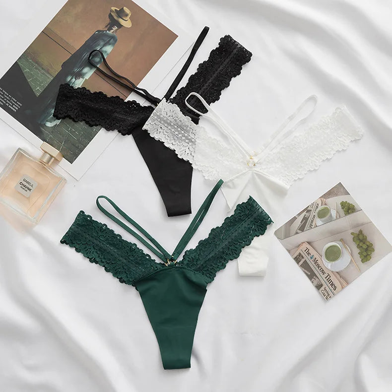 Low‑Waist Lace Strap Thong