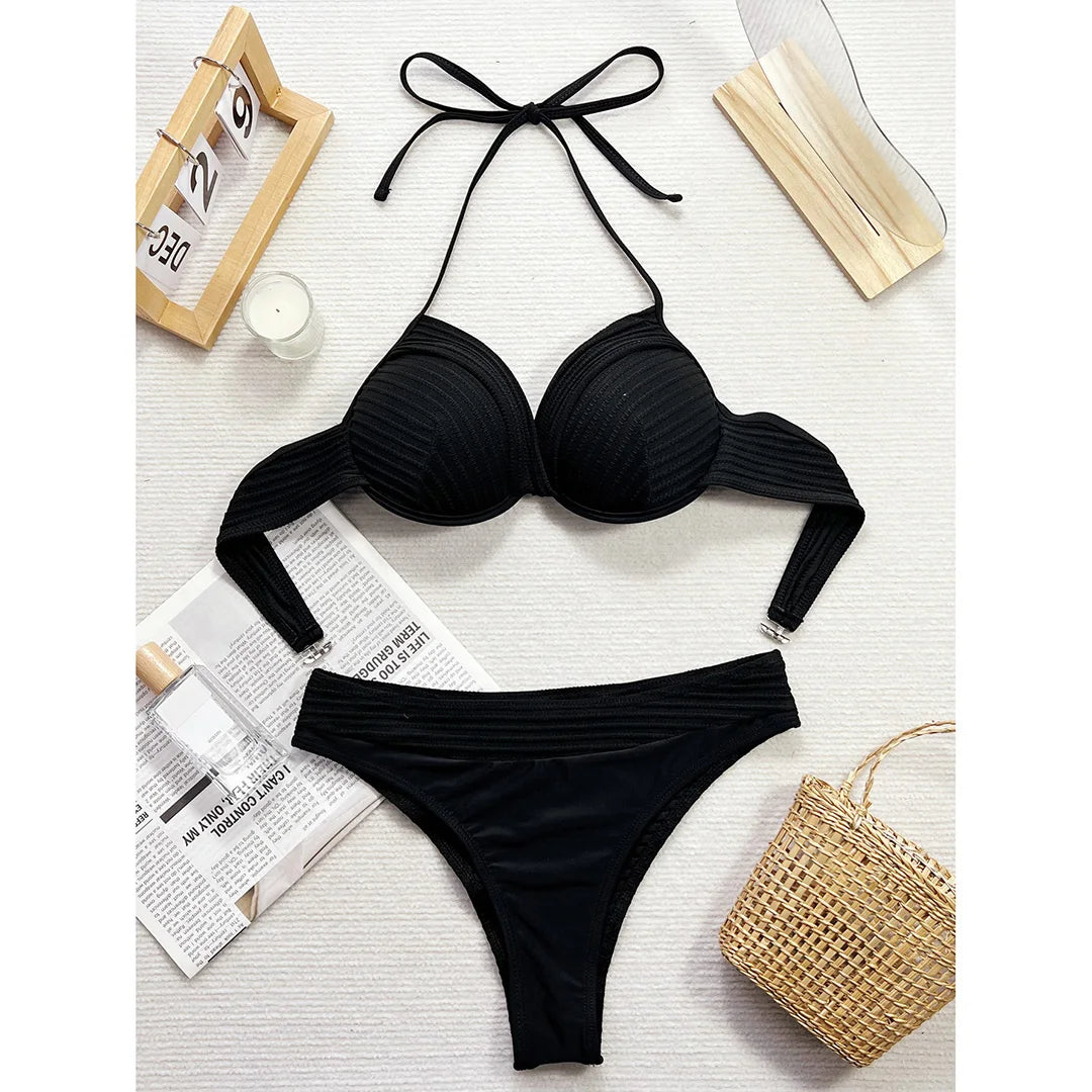 Wrinkled Halter Underwired Bikini