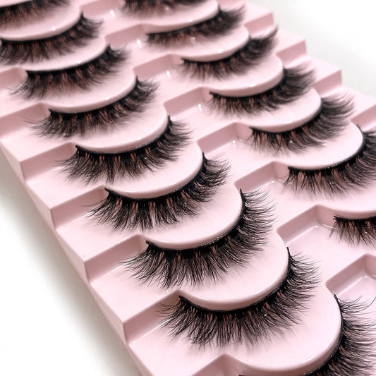10Pairs Multipack 3D Mink Lashes False Eyelashes Handmade Wispy Fluffy Long Lashes Natural Eye Makeup Tools Eye Lashes H13 E08