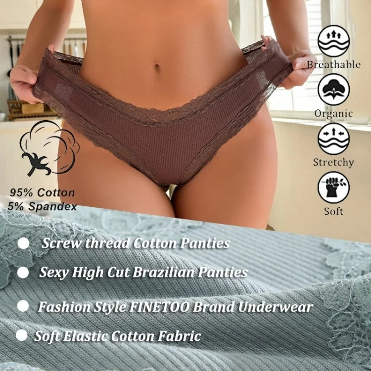 11PCS Women Lace Cotton Panties Seamless Brazilian Panties Sexy Low-Waist T-Back Bikini Female Breathable Underwear Lingerie