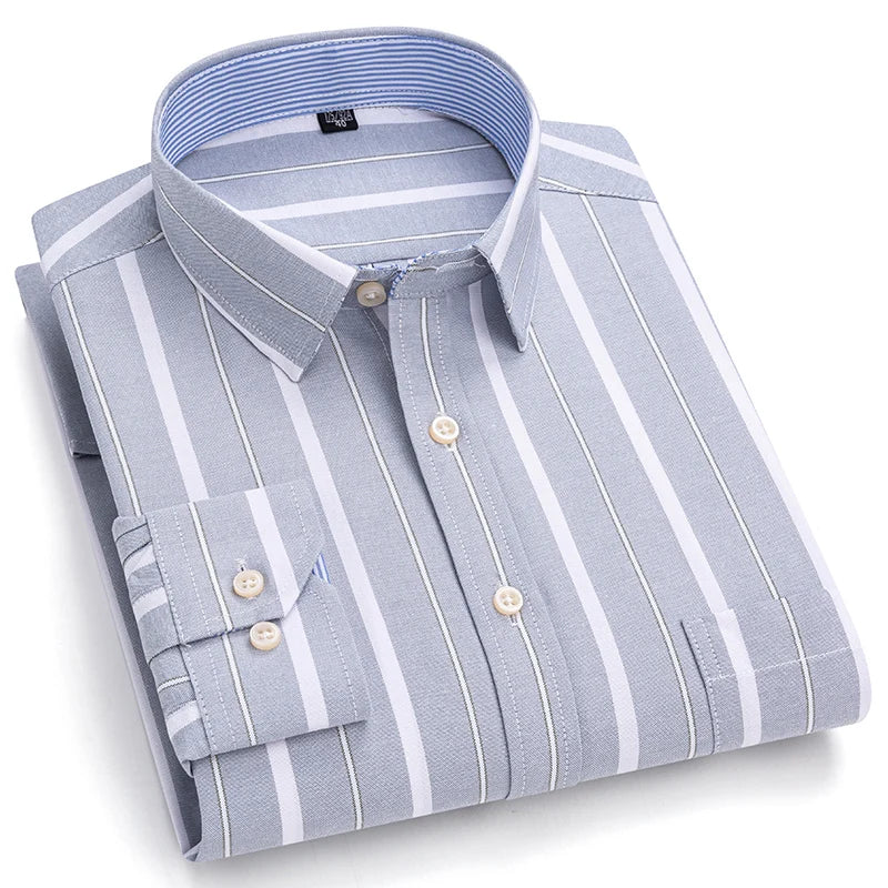 2024 New Quality Men's Social Shirt Long Sleeve 100% Pure Cotton Oxford Soft Plaid Formal Male Clothes Oversized Shirt S-7XL