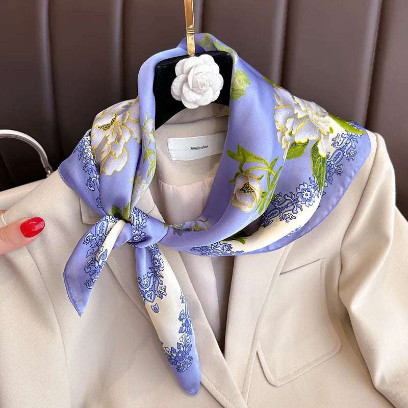 Fashion Scarves for Women Shawl Print Silk Satin Hijab Scarf Female Bandana 70*70cm Luxury Brand Square Shawls Scarfs For Ladies