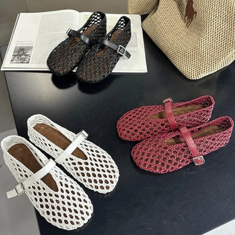 Women’s Woven Hollow‑Out Flat Sandals
