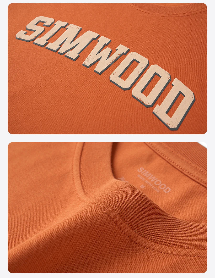 SIMWOOD 2026 Summer New 230gsm Sorona Fabric Letter Print T-shirt Men Breathable High Quality Oversize Tops