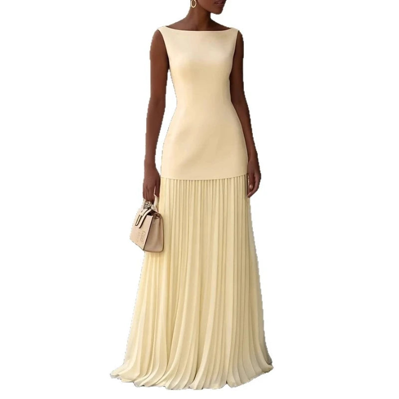 Women’s 2026 Spring/Autumn Two‑Piece Set – Elegant Pleated Dress with Matching Vest Overskirt for Parties & Fashion Wear
