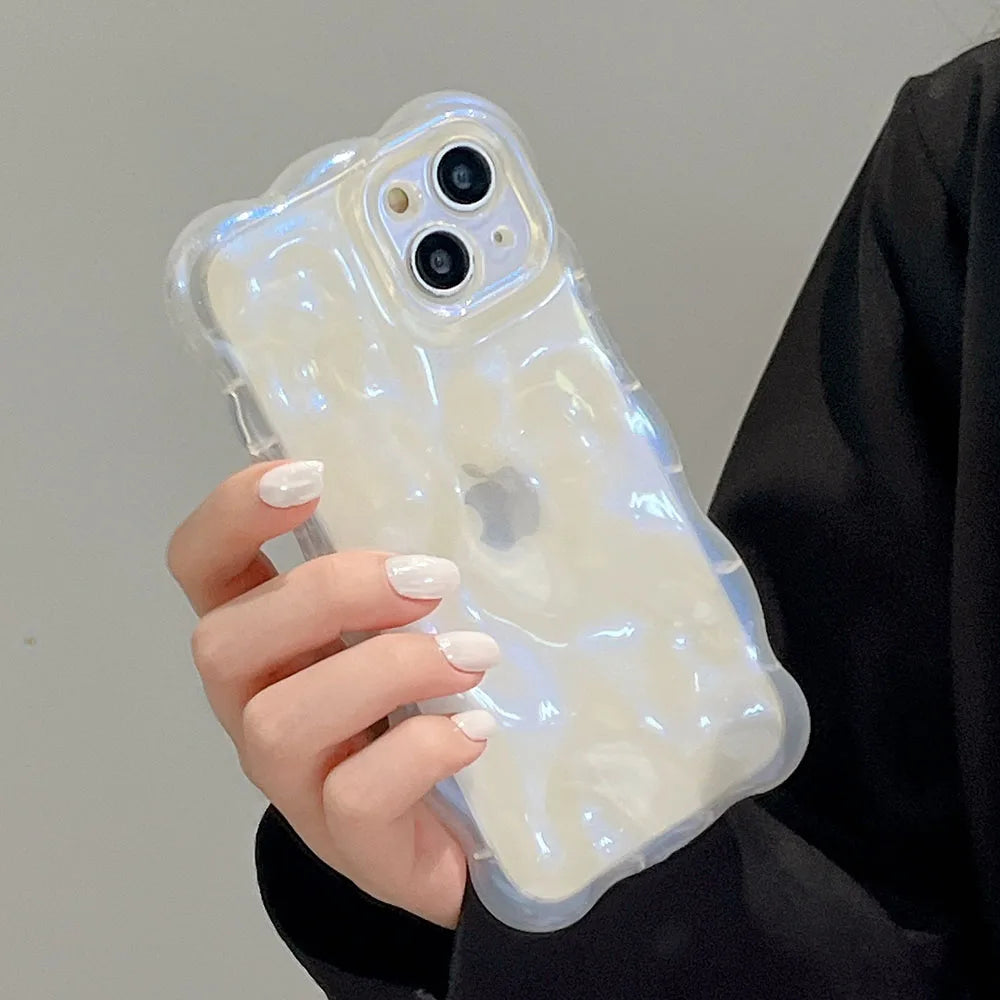 Transparent Bubbles Shape Curly capa for iPhone 13 14 12 Pro Max 11 16 Pro 15 Plus Case Glitter Shockproof Bumper Cover Soft