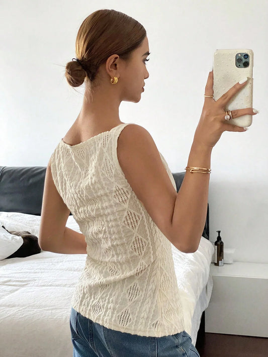 Women’s Sleeveless Geometric‑Texture Single‑Breasted Shirt – Casual Summer Minimalist Top