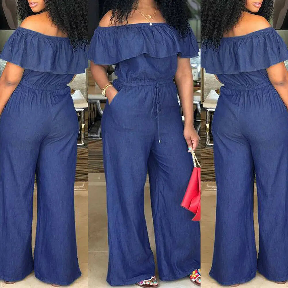 Jumpsuit Women Fashion Casual Women Solid Off Shoulder Long Romper Jumpsuit Bodysuit Overall Wide Legs Mono Completo Mujer
