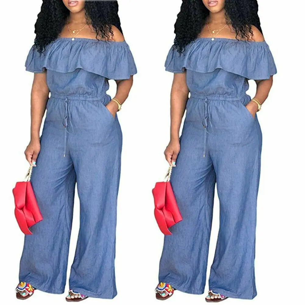 Jumpsuit Women Fashion Casual Women Solid Off Shoulder Long Romper Jumpsuit Bodysuit Overall Wide Legs Mono Completo Mujer