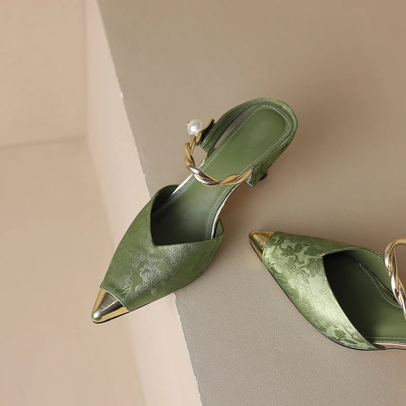 Pointed Toe Pearl Slingback Sandals