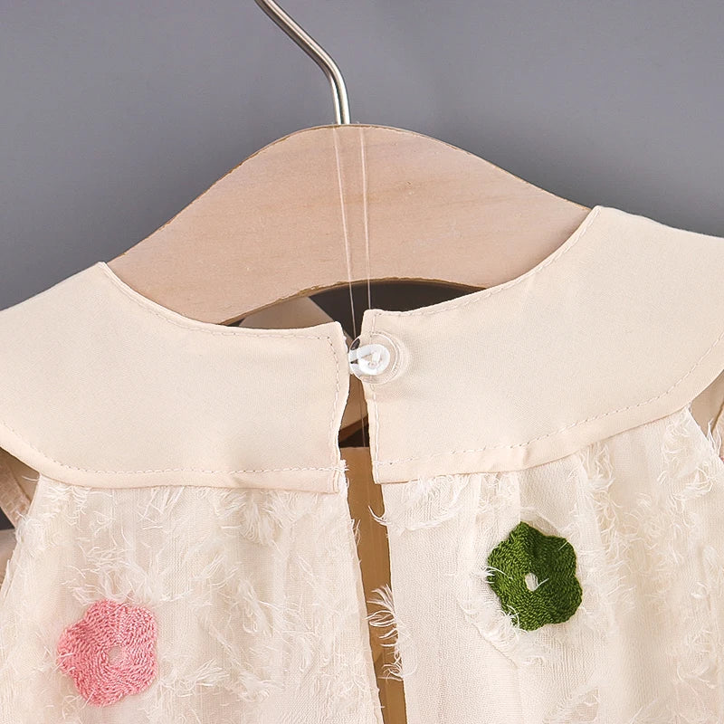 Girls' Summer New Sleeveless Dress Children's Round Neck Colorful Cute Flower Big Bow Baby Tassel Princess Dress