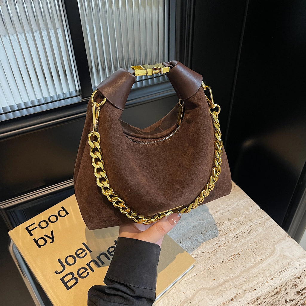 Fashion Frosted Retro Moon Bag chain tote bucket bag with simple shoulder bag