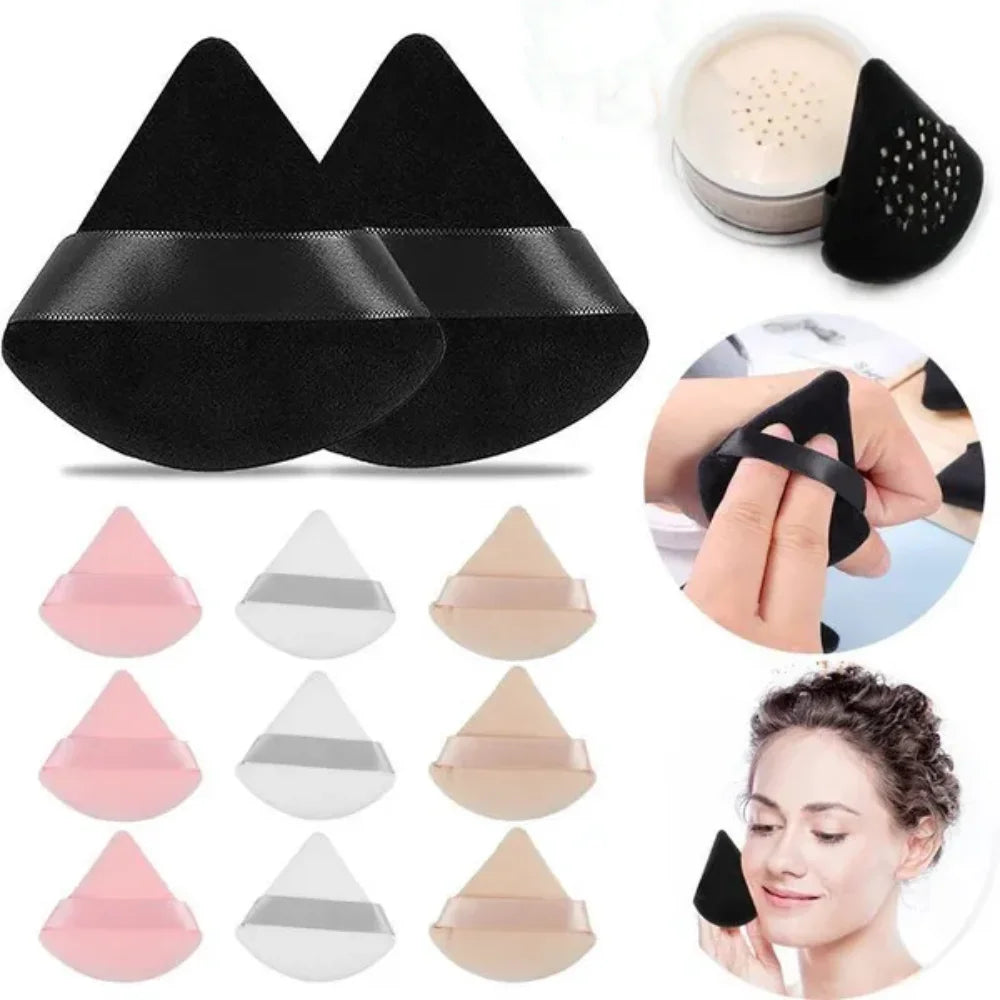10Pcs Triangle Powder Puff Mini Face Makeup Sponge Cosmetics Soft Cotton Face Powder Puff Washable Velvet Makeup Puff Tools