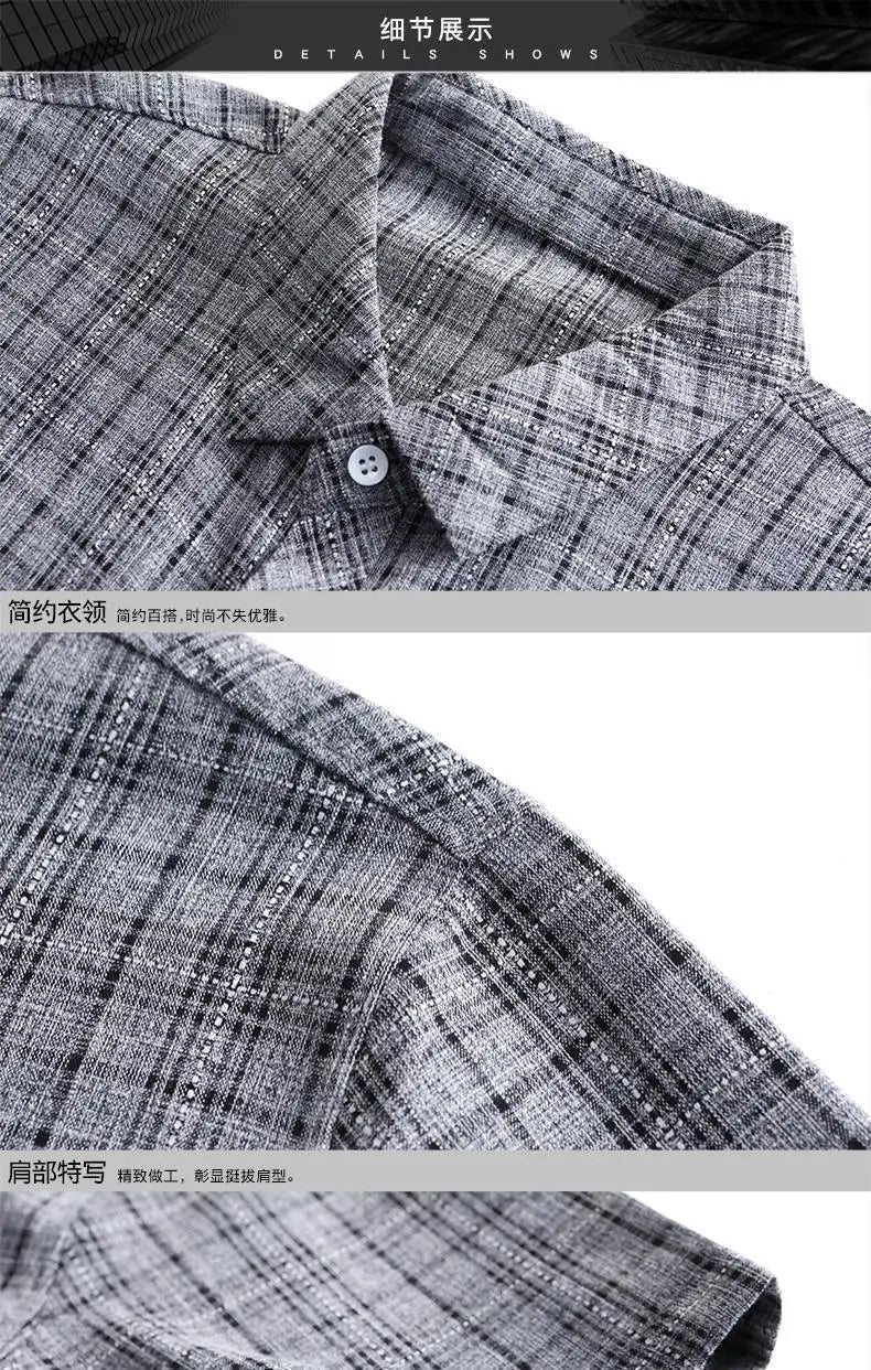 Grey Plaid Short‑Sleeve Button‑Down Shirt