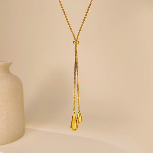 Gold Stainless Steel Water Drop Tassel Necklace – Women’s Fashion Chain