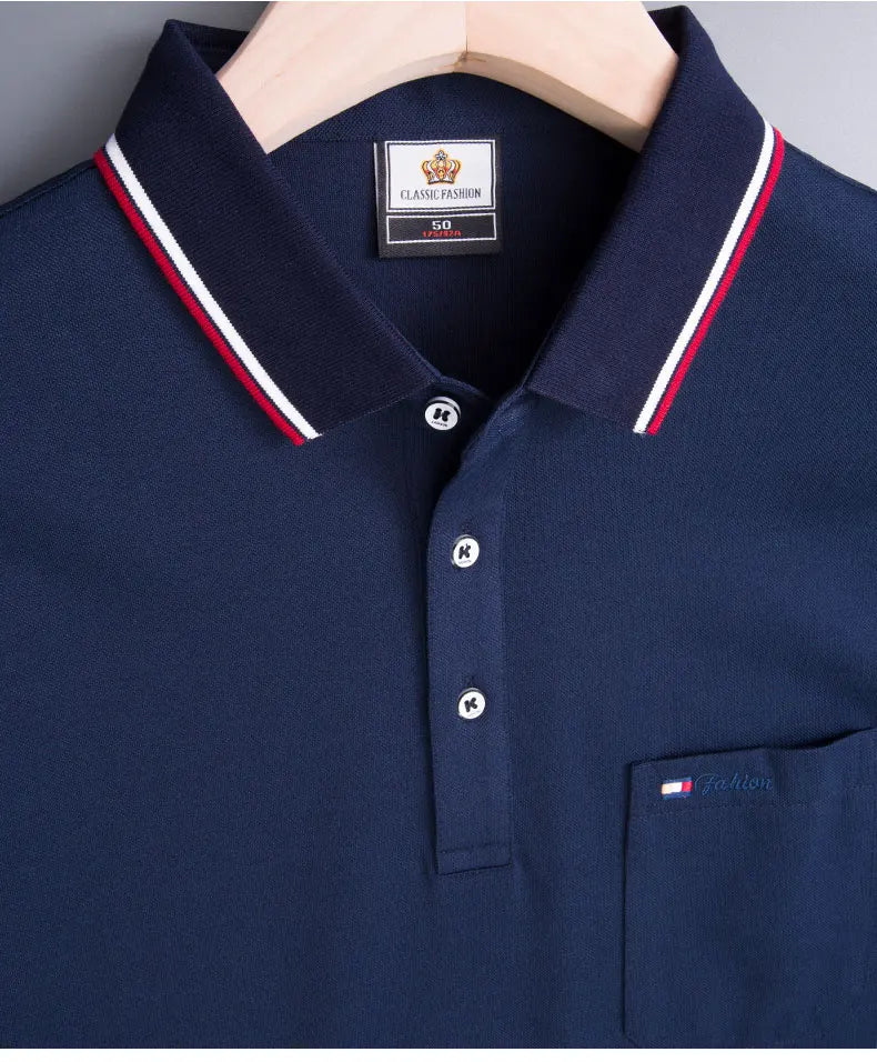 Top Grade Summer Short Sleeve Korean New Fashion Cotton Soft Pure Color Lapel Slim Fit Casual Tops Men's pocket Polo Shirts