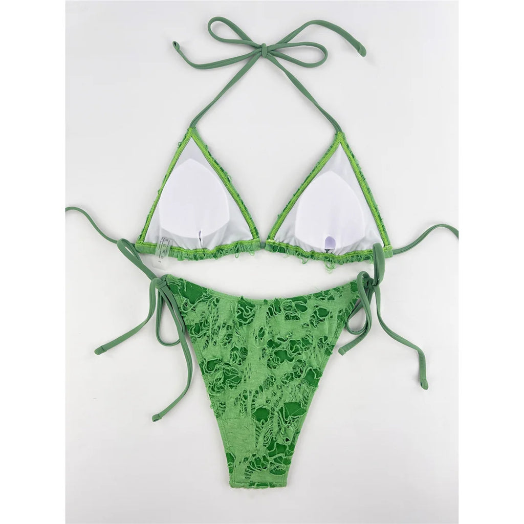 2026 Women’s Sexy Halter High‑Leg Strappy Bikini — Two‑Piece Swimwear Bather Set (V4501)