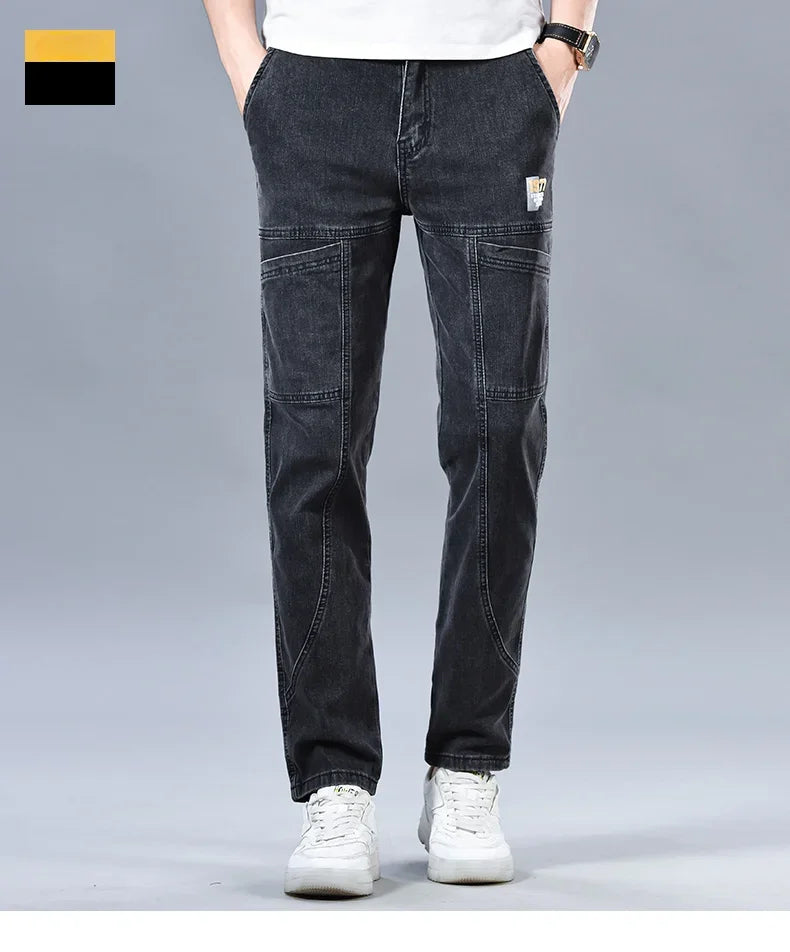 Multi‑Pocket Stretch Denim Jeans
