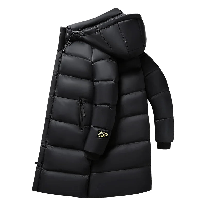 Winter New Men Warm Thick Long Down Jacket Coat Mens Hooded Waterproof Black Gold Puffer Jacket Men Casual Windproof Parkas Male