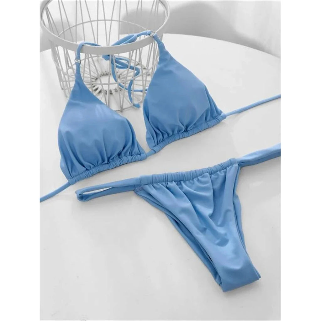 Women’s Halter High‑Leg Bikini Set – Sexy Two‑Piece Swimsuit in 14 Colors, V4010 Summer Beachwear
