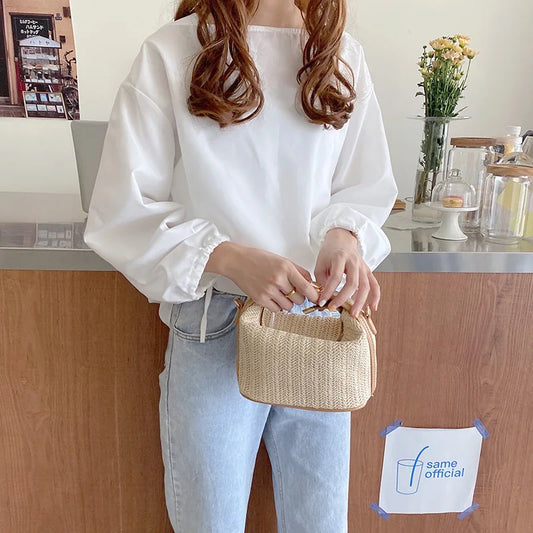 Woven Color Straw Handbag For Women Summer Shoulder  Crossbody Bag Purse Fashion Beach Bag Gilrs Outing Purse sac a main femme