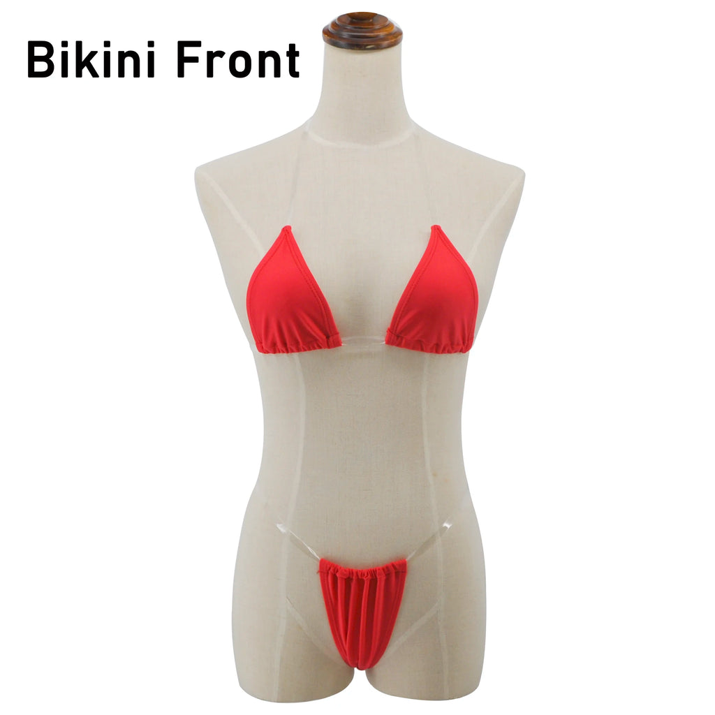 Clear Strap Bikini Swimsuit Brazilian Thong Bikinis for Women Silver Thongs Bottom Sexy Triangle Top String Bathing Suit