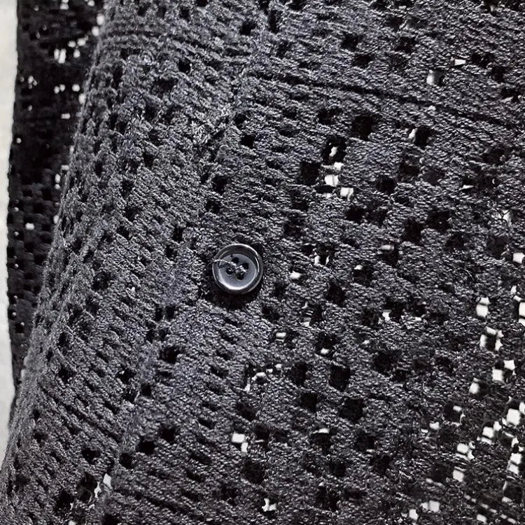 Summer Mens Hollow Out Crochet Beach Shirt Short Sleeve Single Breasted Loose Fit Tops Vintage Breathable Night Clubwear Shirts