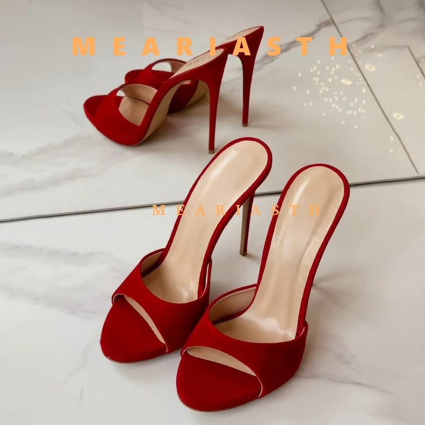 Red Patent Leather High‑Heel Mules for Women