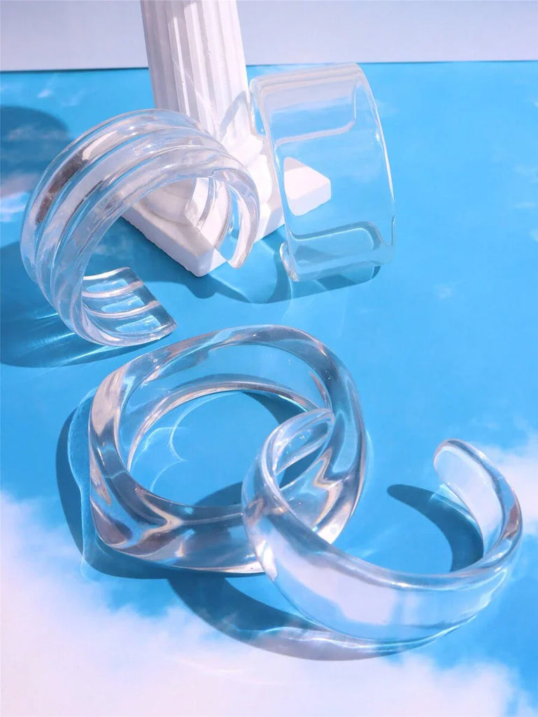 HUANZHI Vintage Transparent Resin Geometric Bangle
