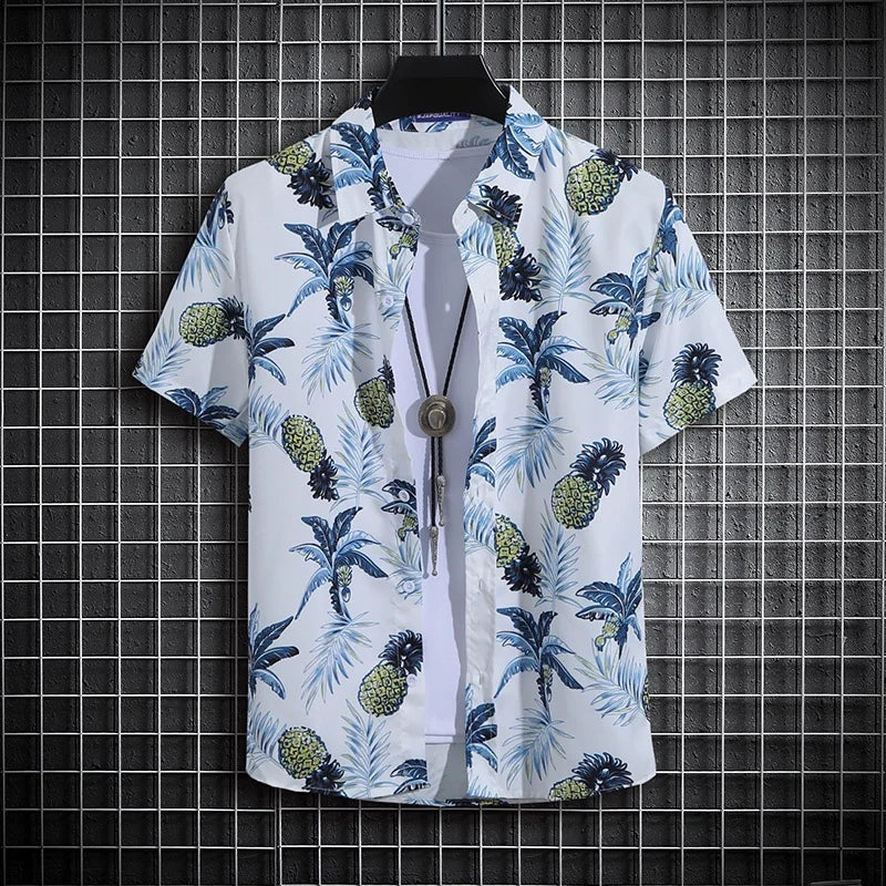 Men’s Summer Printed Short‑Sleeve Shirt – Thin Beachwear Turtle‑Neck / Polo Casual Top