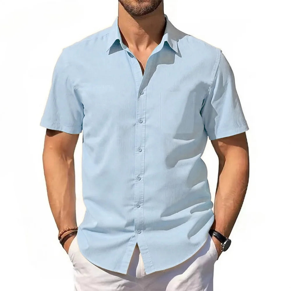 Men’s Cotton‑Linen Short Sleeve Shirt