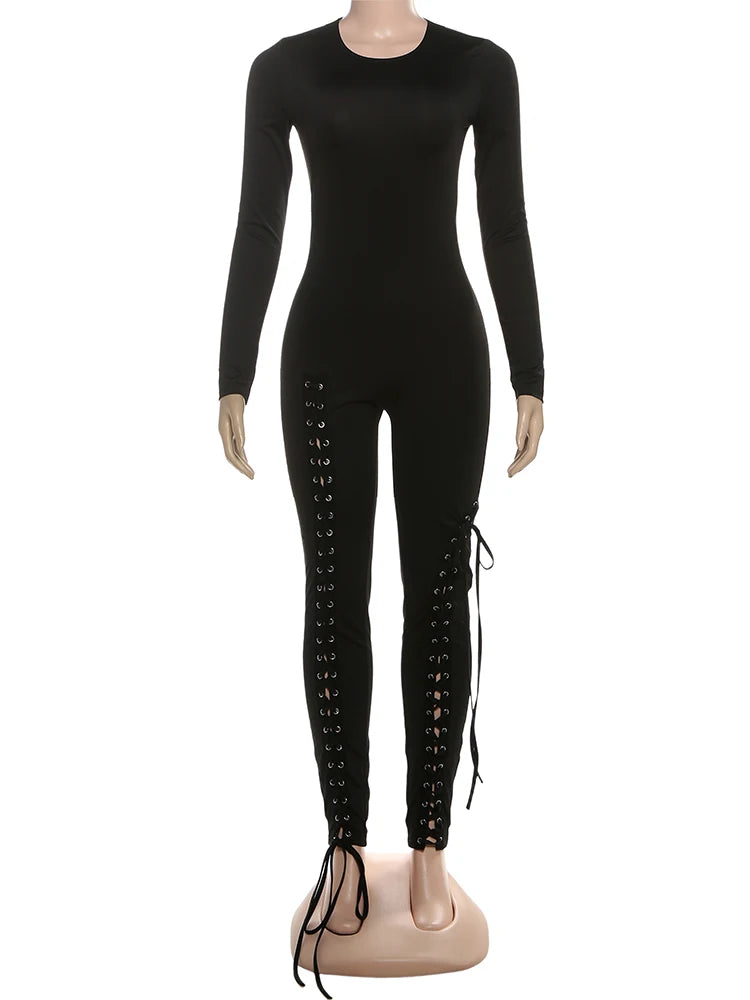 Nibber Women’s Cross‑Bandage Tassel Jumpsuit