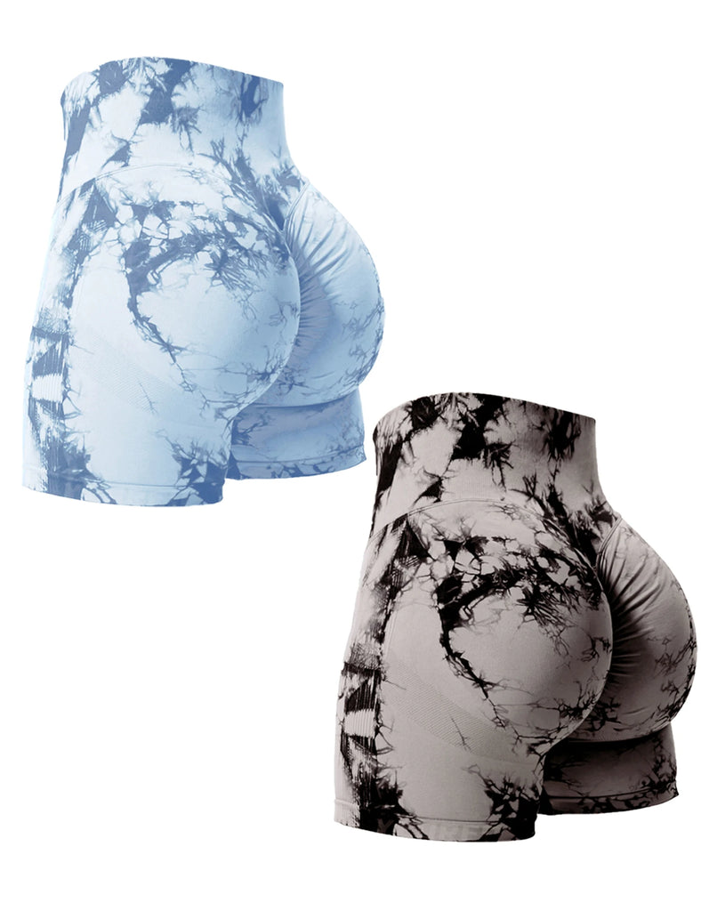 Women’s Tie‑Dye High‑Waist Seamless Gym Shorts – 2PCS Stretch Fitness Shorts, Butt‑Enhancing, Skinny Sport Style