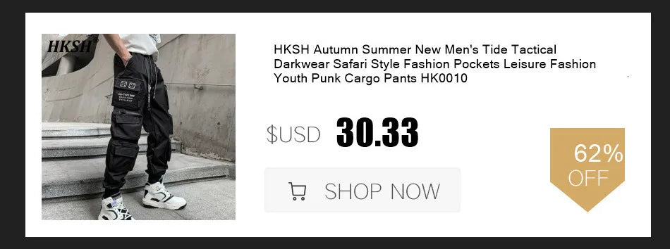 HKSH Spring Summer New Men's Tide Streetwear Cotton Solid Color Loose RO Style Short Sleeves Large Tees Chic Dark T-shirt HK2008