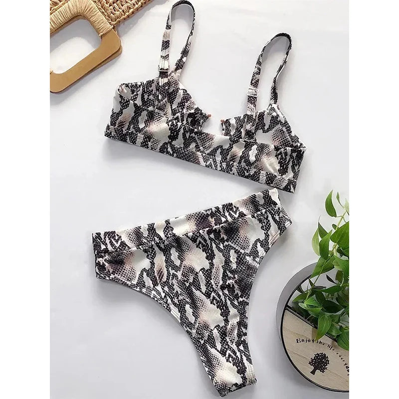 Snake‑Print Hollow‑Out Bikini