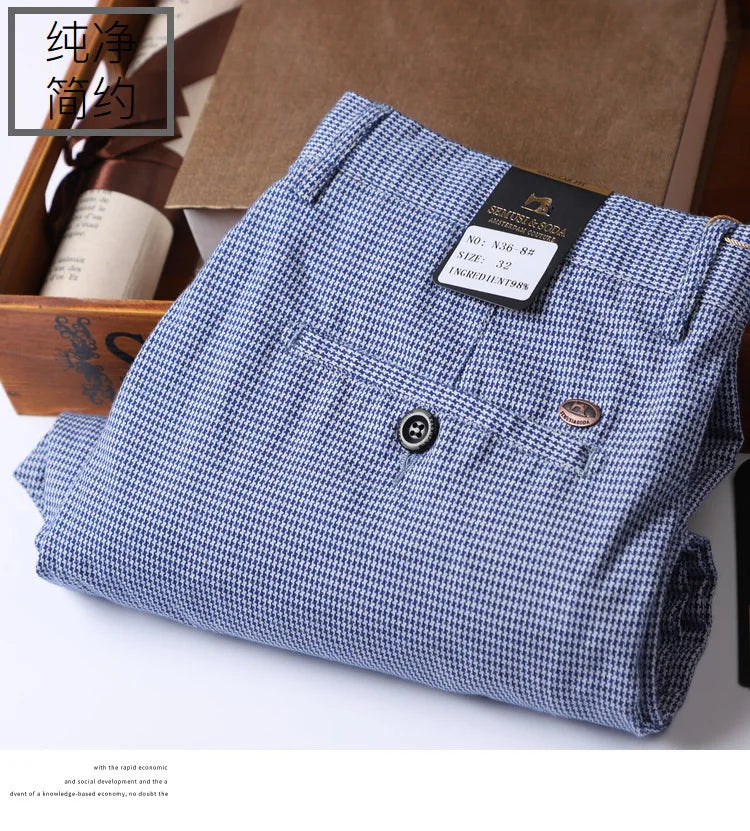 Slim Plaid Blue Suit Pants