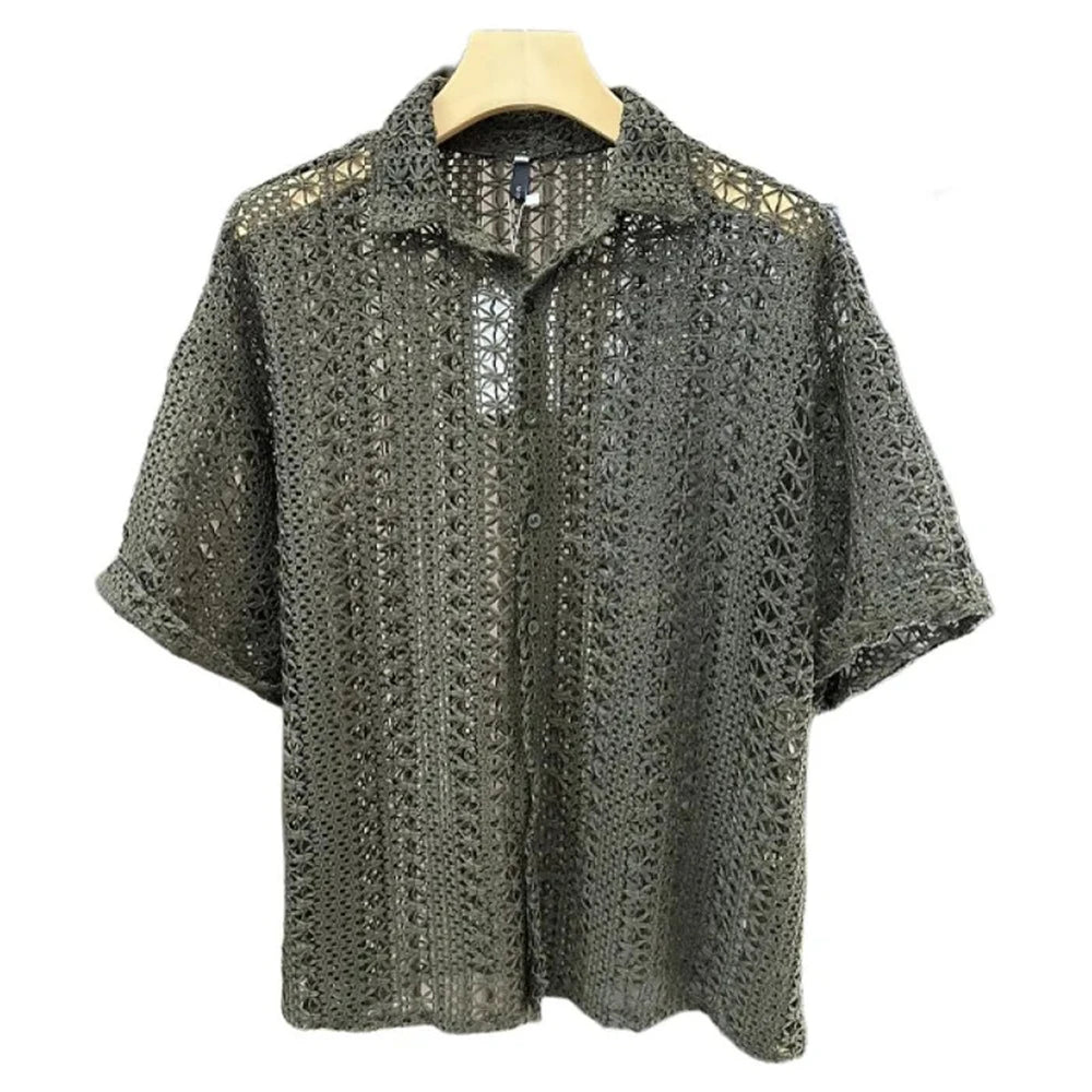 Men’s Knitted Hollow Short‑Sleeved Shirt