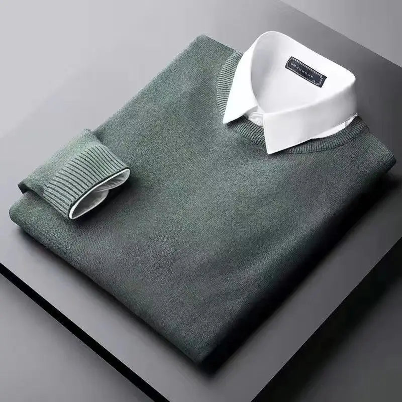 Autumn Winter Slim Fit Fake Two‑Piece Sweater