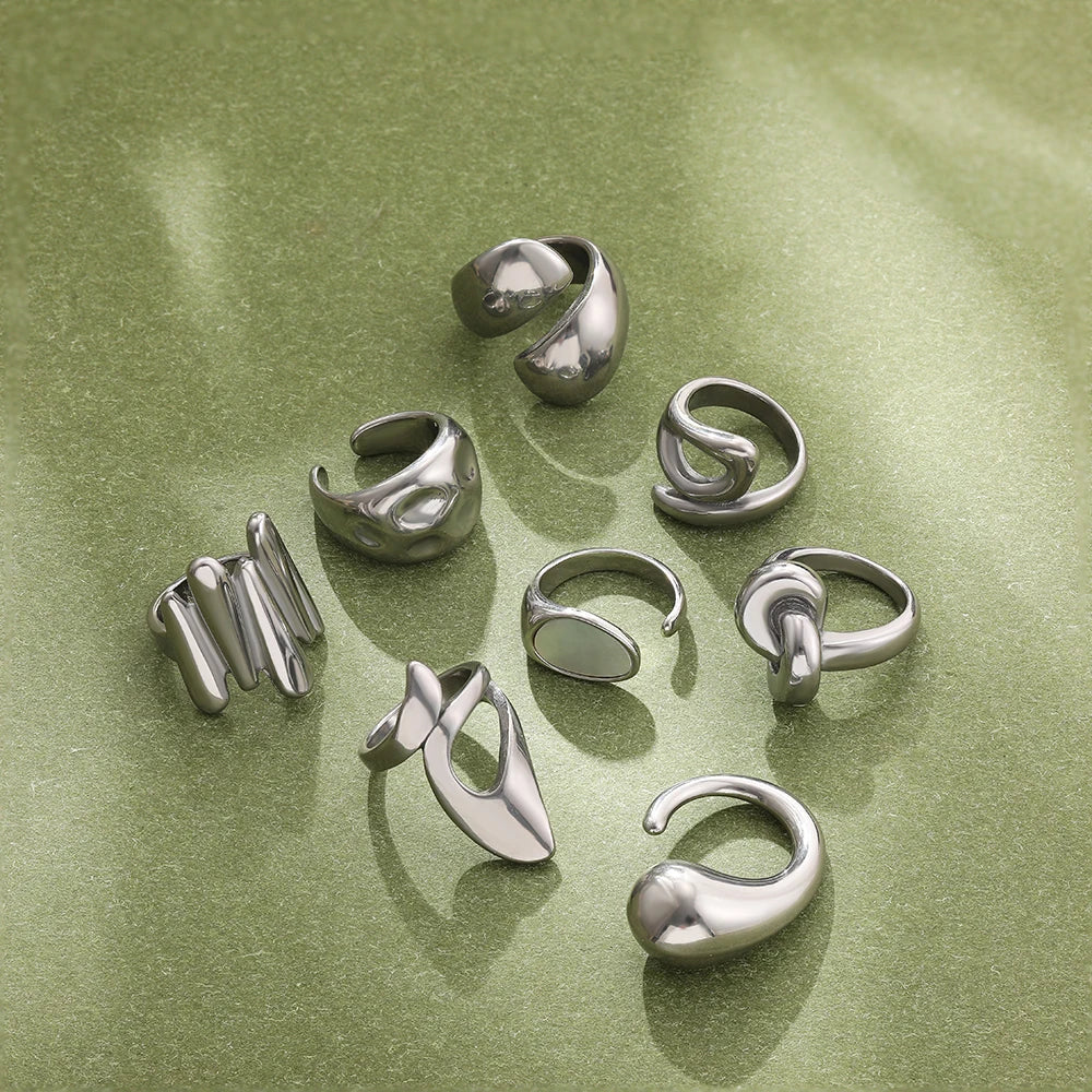 Vintage Stainless Steel Rings for Women Punk Chunky Irregular Smooth Adjustable Open Ring Jewelry Weddings Gifts