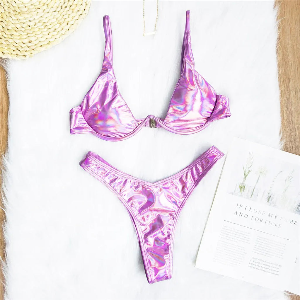 Women’s V‑Bar Underwire Bikini – V‑Shape Wire Two‑Piece Swimsuit S–XL (V439)