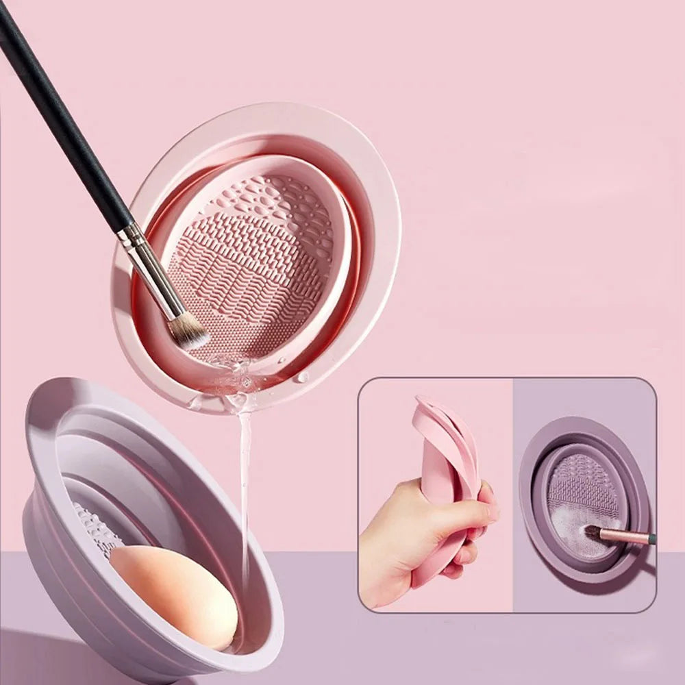 1PC Soft Silicone Makeup Brush Folding Cleaning Bowl Brushes Cleaning Mat Cosmetic Eyeshadow Brush Cleaner Colorful Scrubber Box