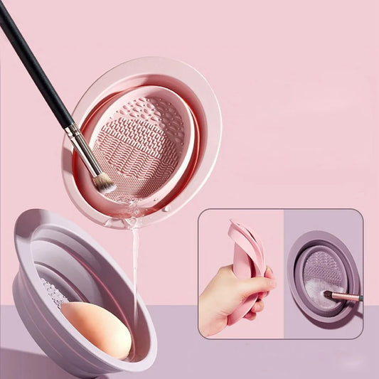 1PC Soft Silicone Makeup Brush Folding Cleaning Bowl Brushes Cleaning Mat Cosmetic Eyeshadow Brush Cleaner Colorful Scrubber Box