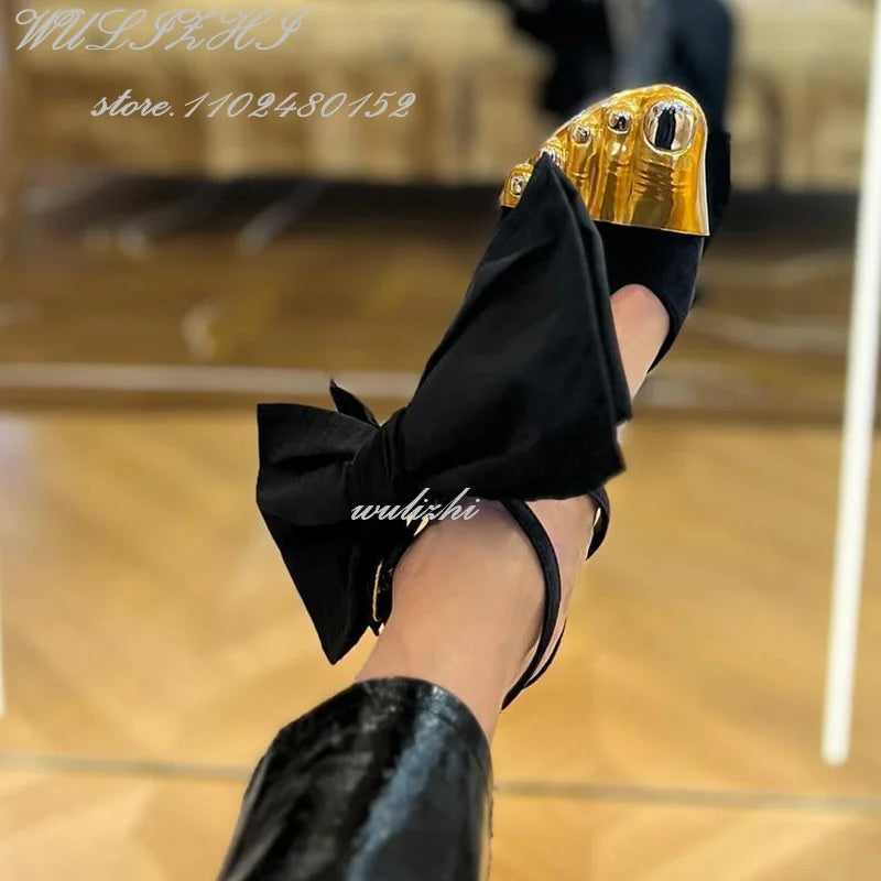 Big Bow Metallic Stiletto Sandals