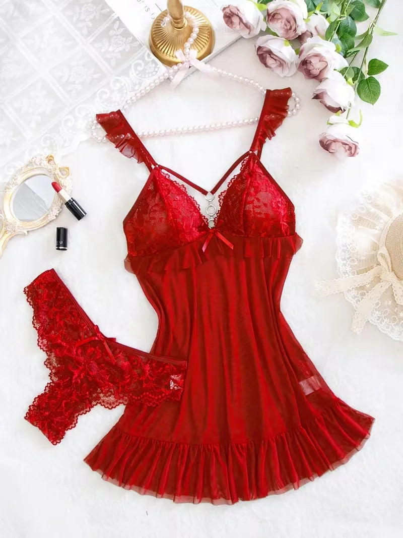 Red lace lingerie set